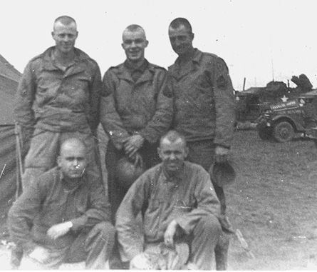 Back row: 1st Sgt. Gryder, T/5 Kleinschmidt, S/Sgt. May.  Front row: S/Sgt. Strahle, Pfc. Eike (my father)