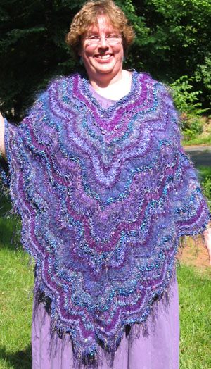 Purple Bargello Poncho Using Simultaneous Contrast, designed by Kate Dudding