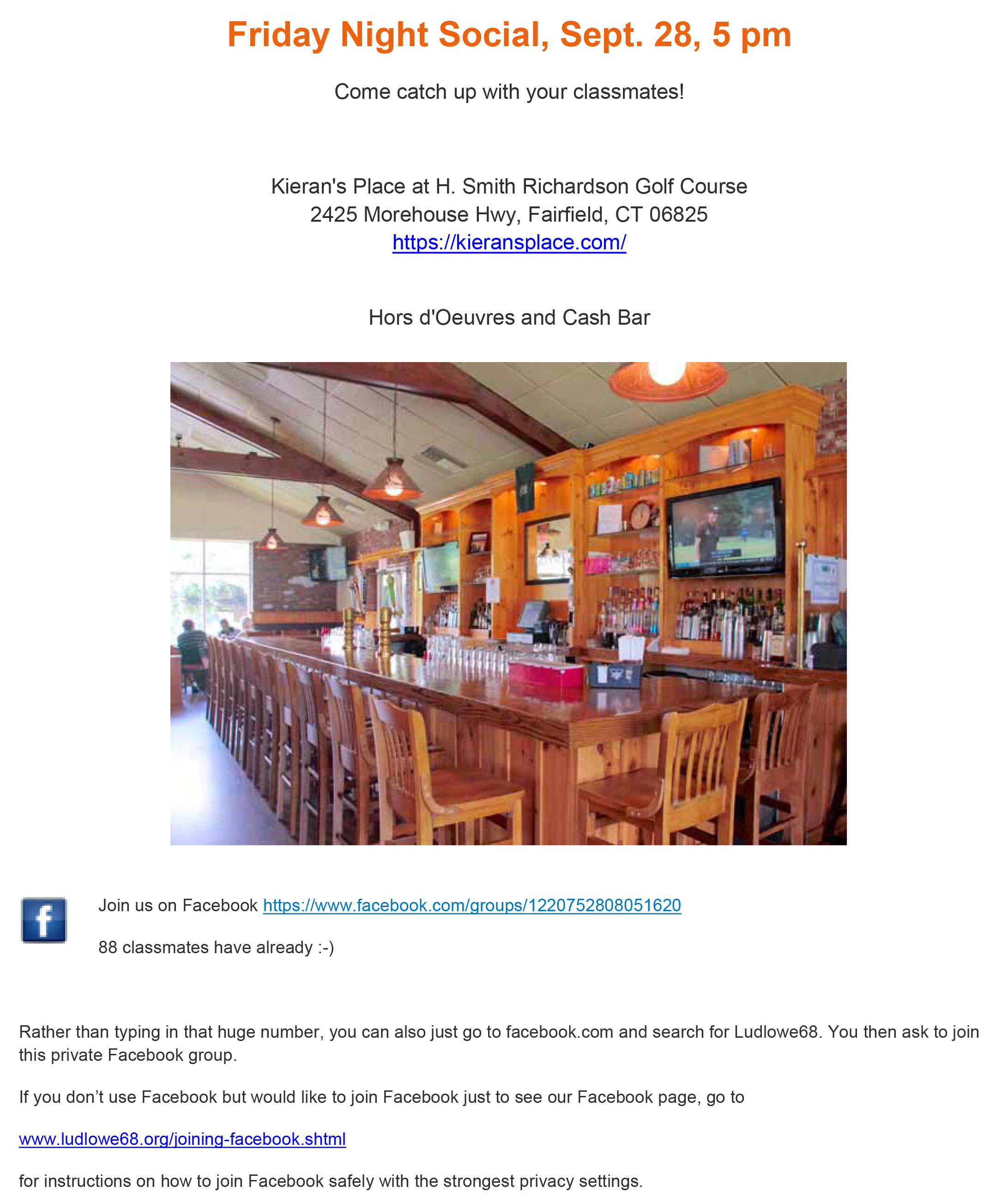 Other reunion details Friday night social